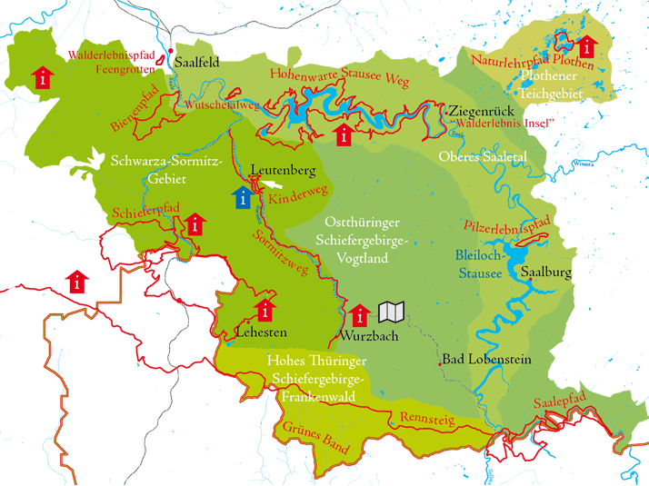 Karte des Naturparks mit den Themenwegen